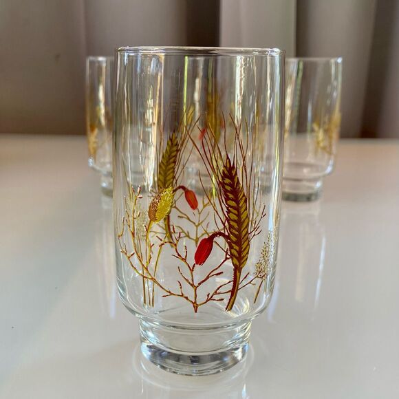 Vintage Libbey Set of 4 Footed Tall Wheat and Grass Drinking Glasses - Picture 3 of 6